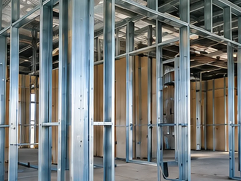 Estrutura de perfis metálicos de Steel Frame em obra